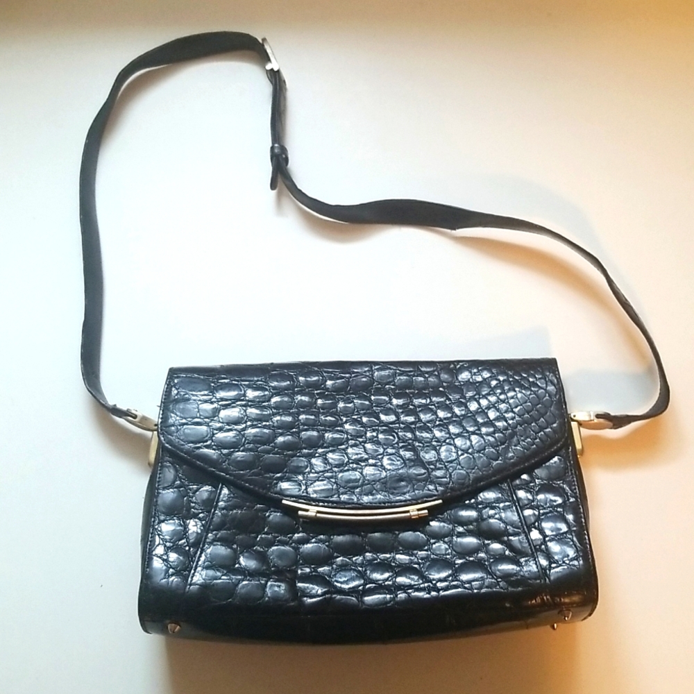 Vintage Leather Croc Print Handbag